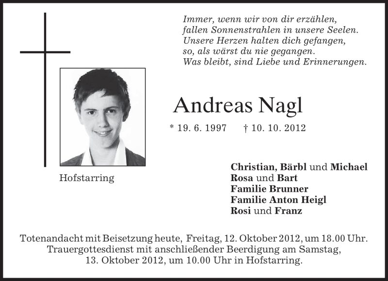  Traueranzeige für Andreas Nagl vom 12.10.2012 aus merkurtz