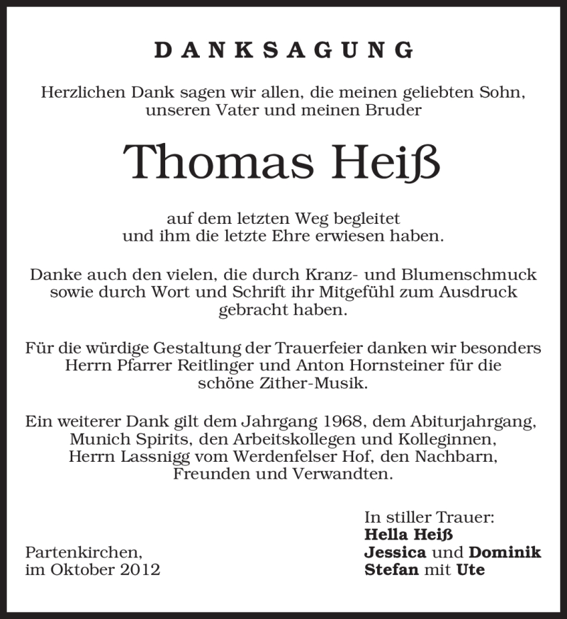 Traueranzeigen von Thomas Heiß | trauer.merkur.de
