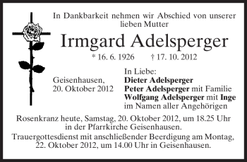 Traueranzeige von Irmgard Adelsperger von merkurtz