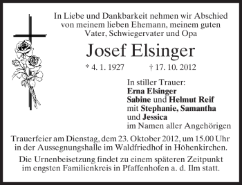 Traueranzeige von Josef Elsinger von merkurtz