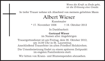 Traueranzeige von Albert Wieser von merkurtz