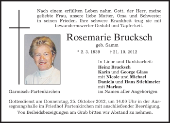 Traueranzeige von Rosemarie Brucksch von merkurtz