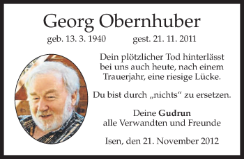 Traueranzeige von Georg Obernhuber von merkurtz