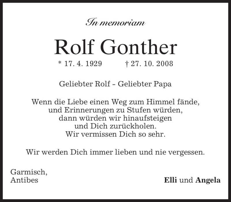  Traueranzeige für Rolf Gonther vom 27.10.2012 aus merkurtz