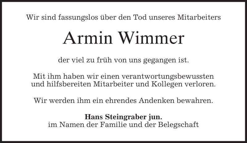  Traueranzeige für Armin Wimmer vom 26.10.2012 aus merkurtz