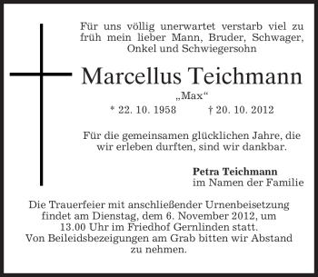 Traueranzeige von Marcellus Teichmann von merkurtz