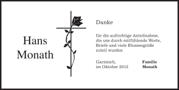 Traueranzeige von Hans Monath von merkurtz