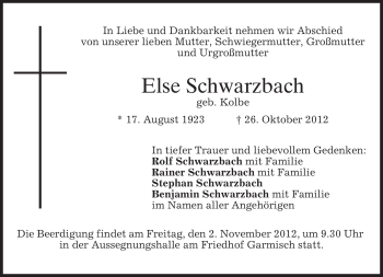Traueranzeige von Else Schwarzbach von merkurtz