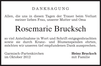 Traueranzeige von Rosemarie Brucksch von merkurtz