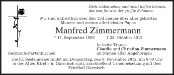 Traueranzeige von Manfred Zimmermann von merkurtz