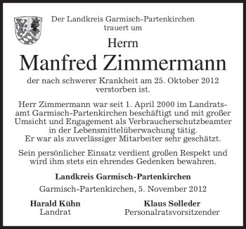 Traueranzeige von Manfred Zimmermann von merkurtz