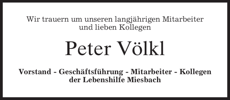  Traueranzeige für Peter Völkl vom 01.06.2011 aus MERKUR & TZ