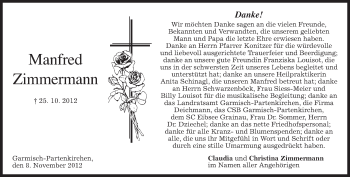 Traueranzeige von Manfred Zimmermann von merkurtz