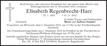 Traueranzeige von Elisabeth Regenbrecht-Harz von merkurtz