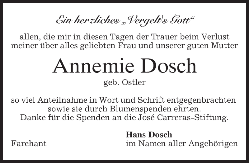  Traueranzeige für Annemie Dosch vom 24.11.2012 aus merkurtz