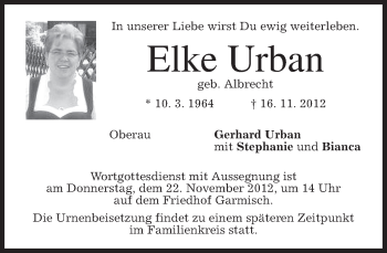 Traueranzeige von Elke Urban von merkurtz