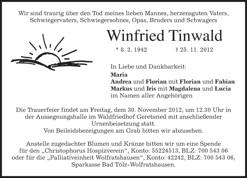  Traueranzeige für Winfried Tinwald vom 28.11.2012 aus merkurtz