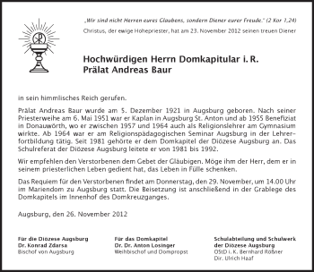 Traueranzeige von Andreas Baur von merkurtz