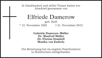 Traueranzeige von Elfriede Damerow von merkurtz