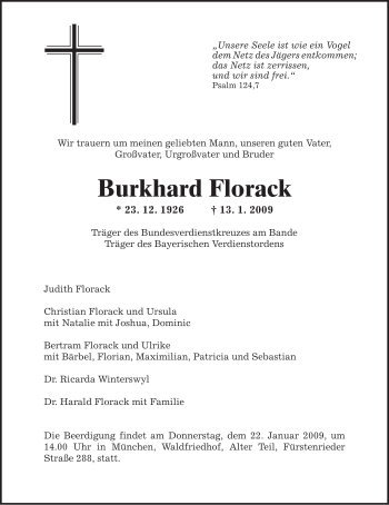 Traueranzeige von Burkhard Florack von MERKUR & TZ