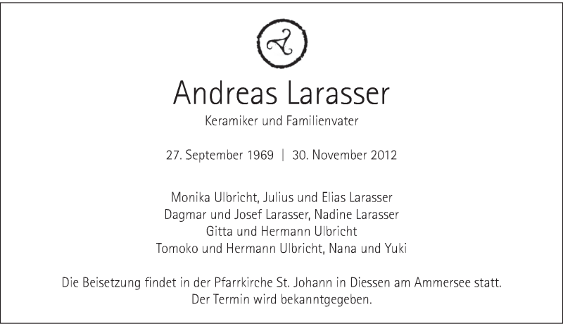  Traueranzeige für Andreas Larasser vom 04.12.2012 aus merkurtz