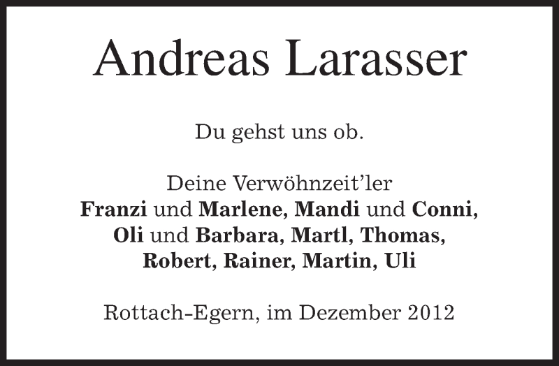  Traueranzeige für Andreas Larasser vom 05.12.2012 aus merkurtz