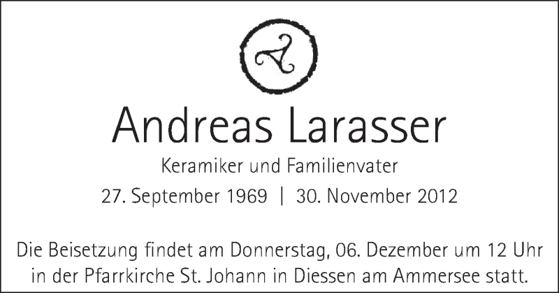  Traueranzeige für Andreas Larasser vom 05.12.2012 aus merkurtz