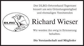 Traueranzeige von Richard Wieser von merkurtz