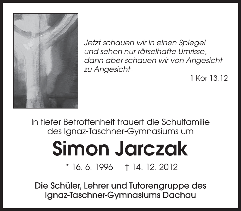  Traueranzeige für Simon Jarczak vom 18.12.2012 aus merkurtz