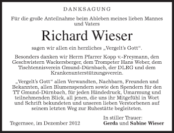 Traueranzeige von Richard Wieser von merkurtz