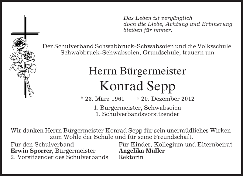  Traueranzeige für Konrad Sepp vom 24.12.2012 aus merkurtz