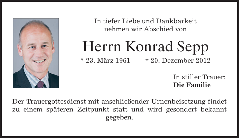  Traueranzeige für Konrad Sepp vom 24.12.2012 aus merkurtz