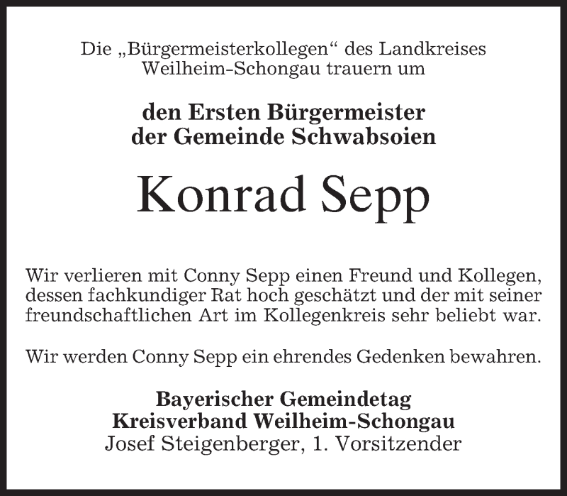  Traueranzeige für Konrad Sepp vom 28.12.2012 aus merkurtz
