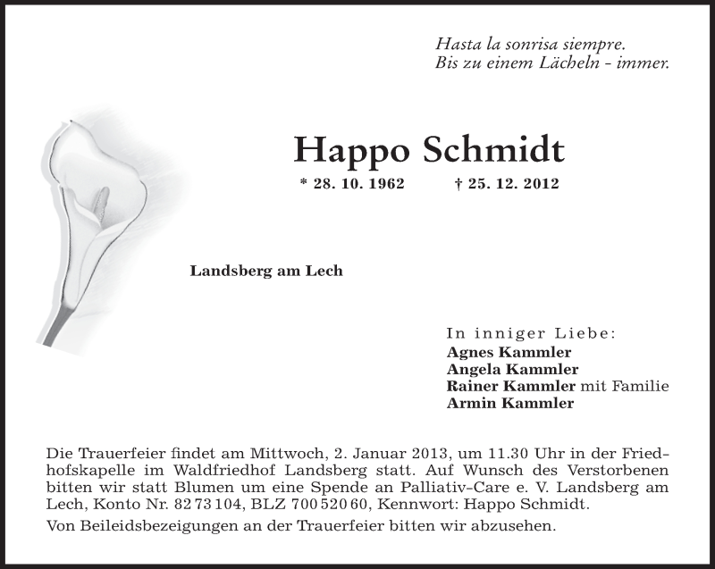  Traueranzeige für Happo Schmidt vom 28.12.2012 aus merkurtz