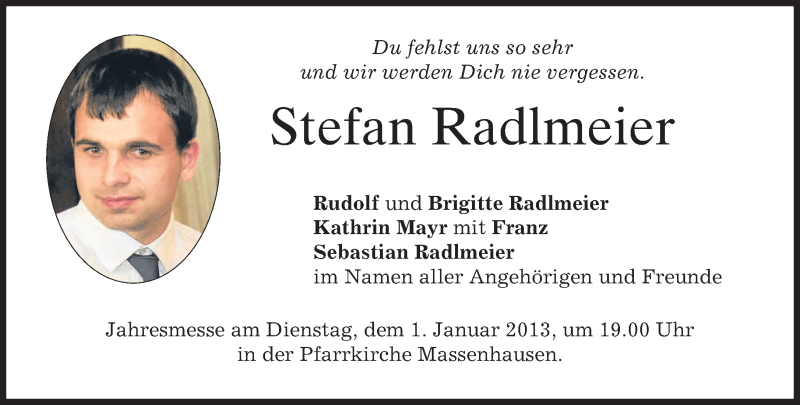  Traueranzeige für Stefan Radlmeier vom 31.12.2012 aus merkurtz