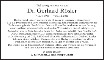 Traueranzeige von Gerhard Rösler von merkurtz