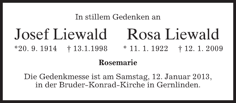  Traueranzeige für Josef Liewald vom 07.01.2013 aus merkurtz