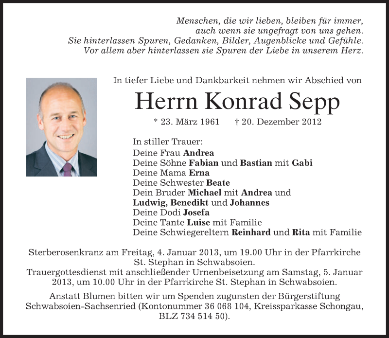  Traueranzeige für Konrad Sepp vom 02.01.2013 aus merkurtz