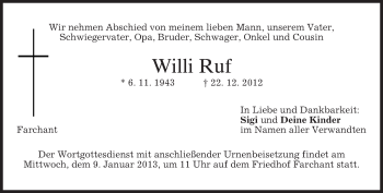 Traueranzeige von Willi Ruf von merkurtz