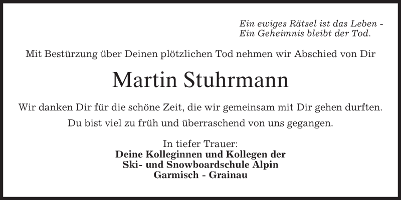  Traueranzeige für Martin Stuhrmann vom 05.01.2013 aus merkurtz