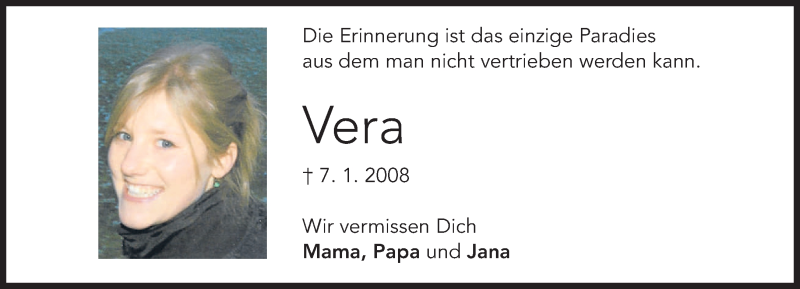  Traueranzeige für Vera Karcher vom 07.01.2013 aus merkurtz