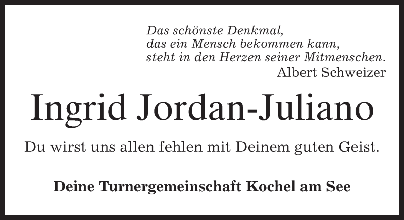  Traueranzeige für Ingrid Jordan-Juliano vom 07.01.2013 aus merkurtz