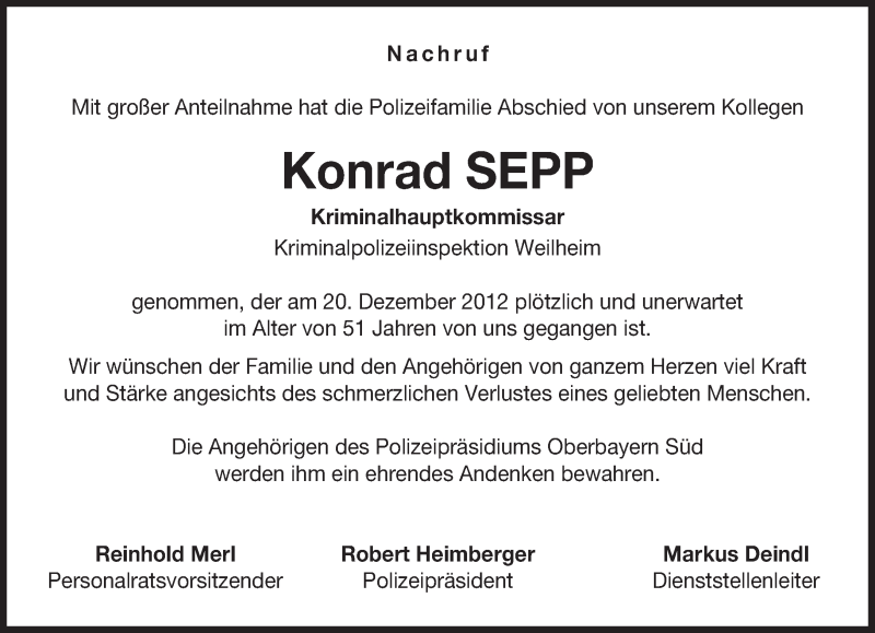  Traueranzeige für Konrad Sepp vom 09.01.2013 aus merkurtz