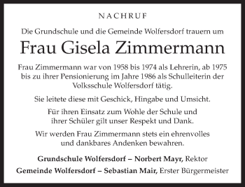 Traueranzeige von Gisela Zimmermann von merkurtz