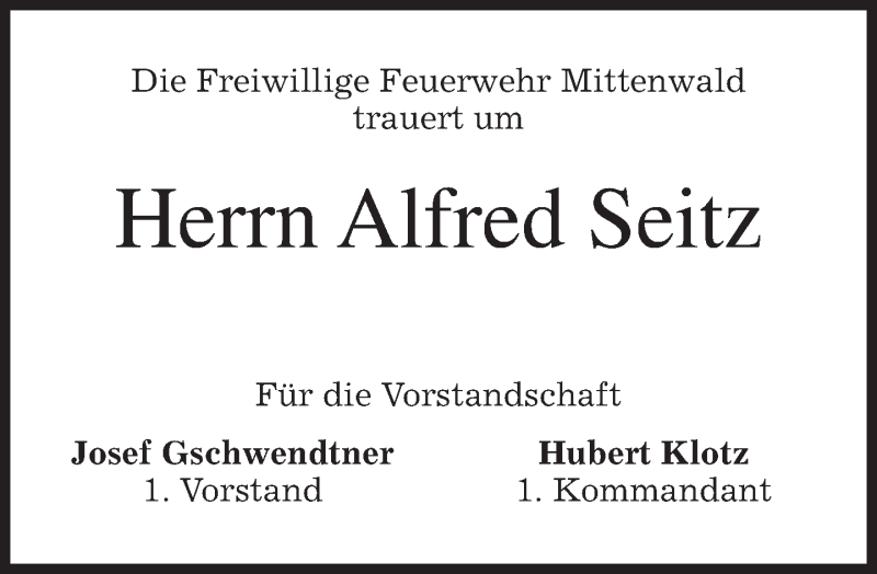  Traueranzeige für Alfred Seitz vom 11.01.2013 aus merkurtz