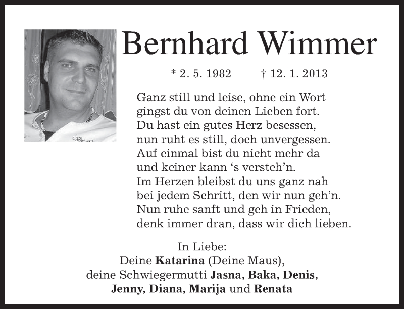  Traueranzeige für Bernhard Wimmer vom 19.01.2013 aus merkurtz