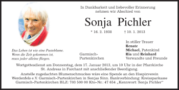 Traueranzeige von Sonja Pichler von merkurtz