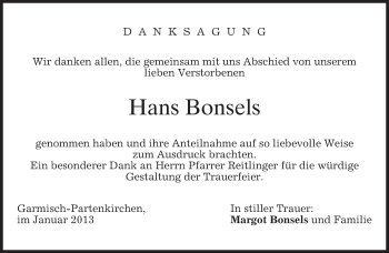 Traueranzeige von Hans Bonsels von merkurtz