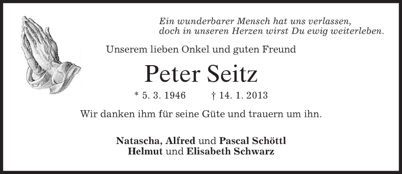  Traueranzeige für Peter Seitz vom 19.01.2013 aus merkurtz