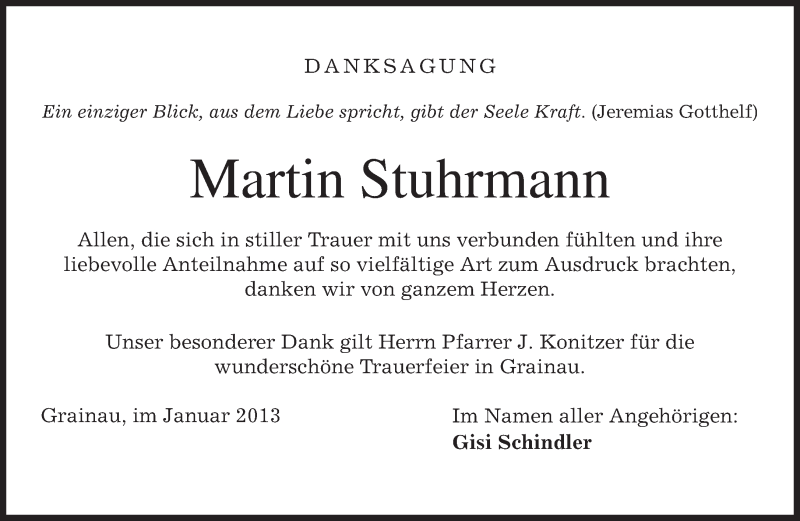  Traueranzeige für Martin Stuhrmann vom 19.01.2013 aus merkurtz
